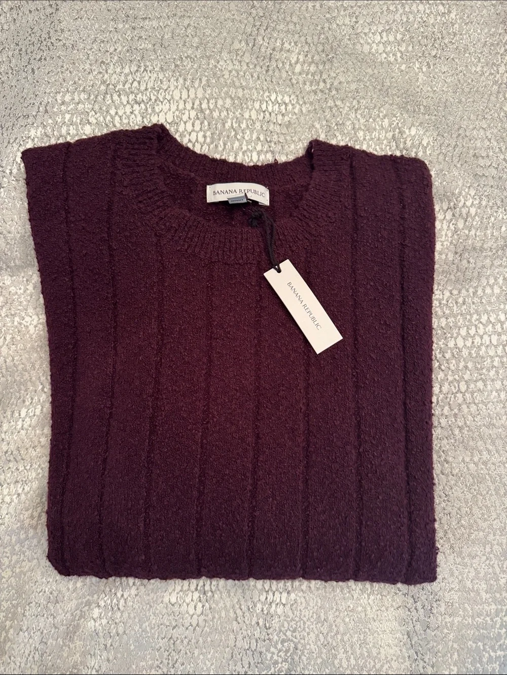 Banana Republic Men's Bouclé Ribbed Crew-Neck Sweater in Ruby Plum Purple